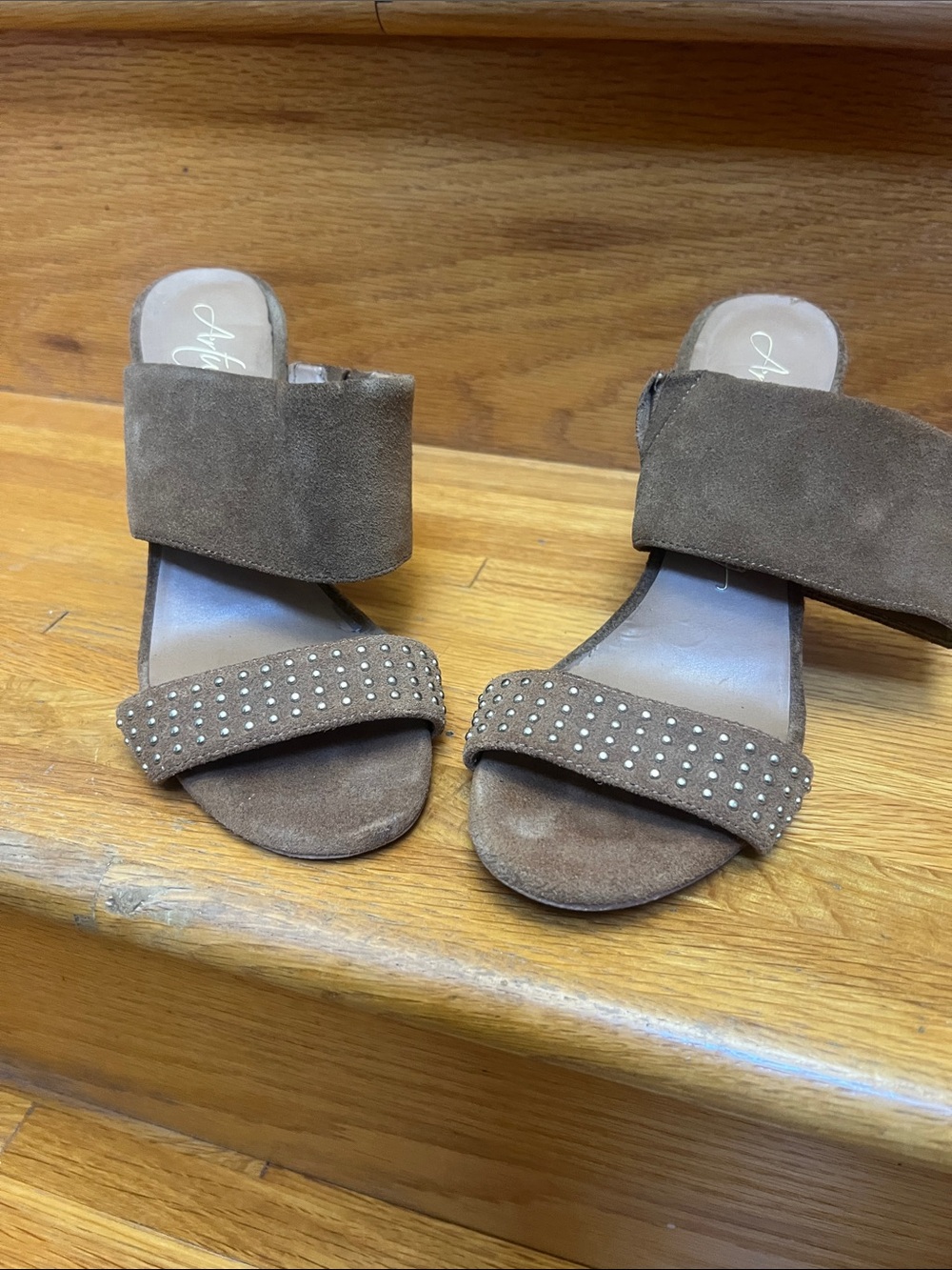 Arturo Chiang Brown Suede Studded Slide Mules